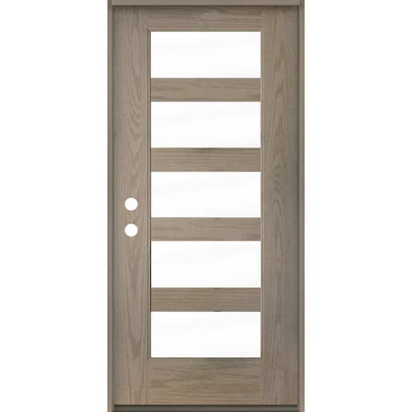 Krosswood Doors ASCEND Modern 36 in. x 80 in. 5-Lite Right-Hand/Inswing Clear Glass Oiled Leather Stain Fiberglass Prehung Front Door