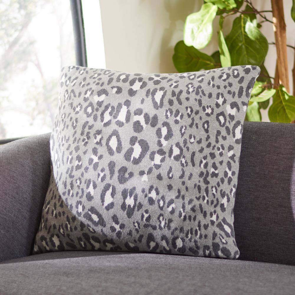 Gwynn Grey and Black Leopard Print Cotton Throw Pillow