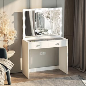 Suri White Finish, 2 Drawers 35 in. W Dresser with Mirror