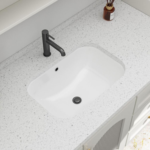 22 in. x 15 in. Rectangular Vitreous China Undermount Bathroom Sink in White with Overflow Drain