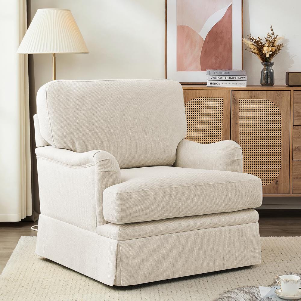 LUE BONA 32 in. W Beige Fabric 360° Swivel Accent Chair Modern ...
