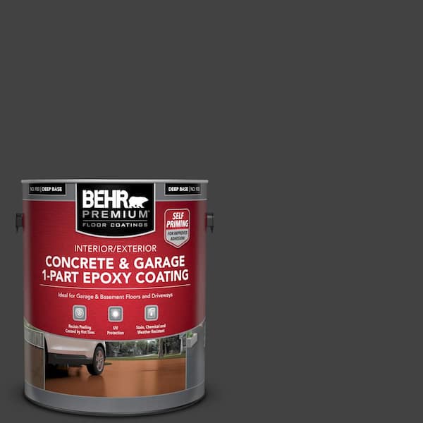 BEHR PREMIUM 1 gal. #PFC-75 Tar Black Self-Priming 1-Part Epoxy Satin Interior/Exterior Concrete and Garage Floor Paint