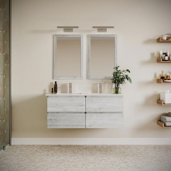 Formosa 46 in. Wall Mount Floating Double Bath Vanity Cabinet without Top in Rustic White