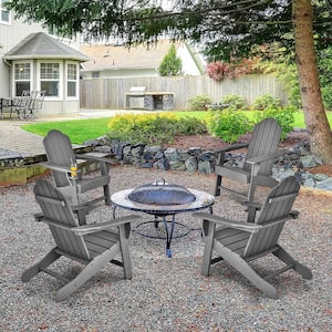 4-Piece Grey Patio Plastic Adirondack Chair Weather Resistant Garden Deck with Cup Holder