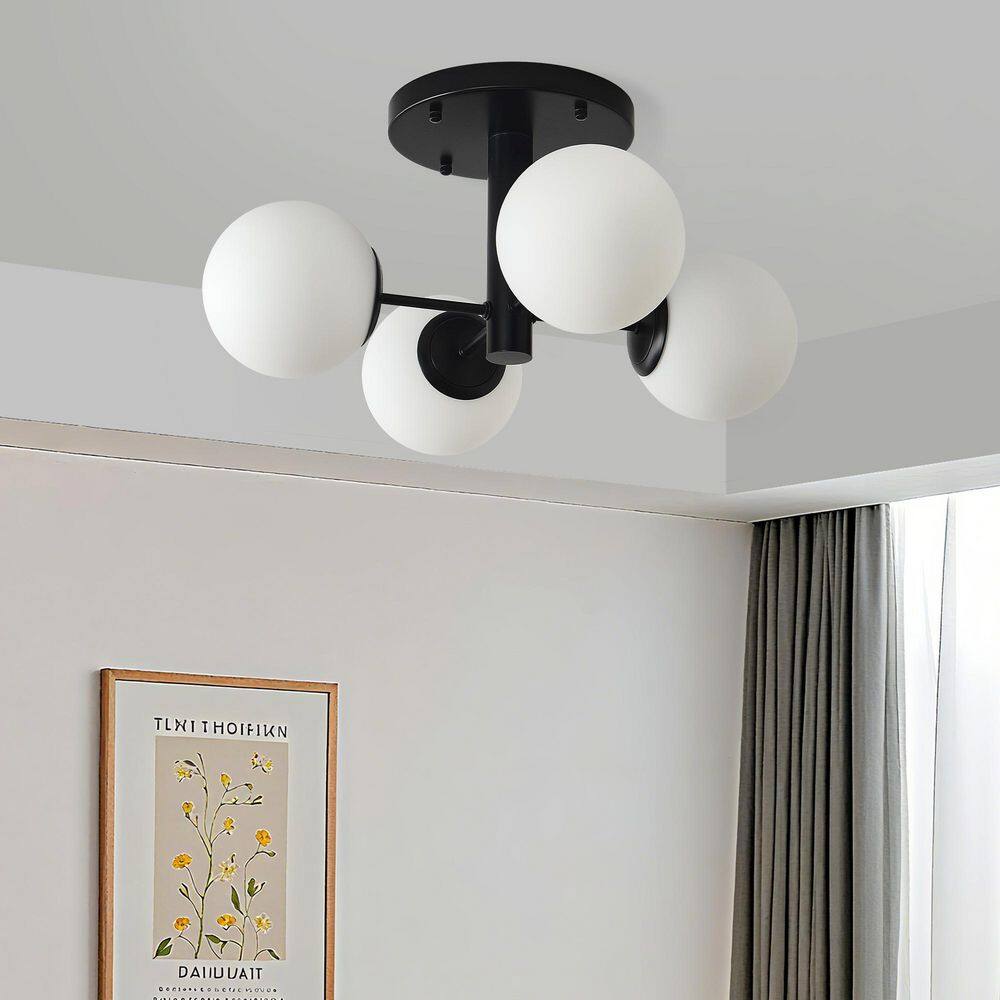 21.7 in. 4-Light Black Industrial Semi-Flush Mount With White Glass Shade price history on PriceWatchPro