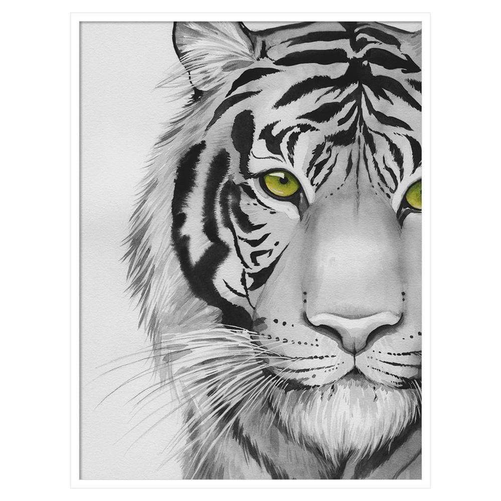 Snow Tigre II Black and White Framed Wall Art Print
