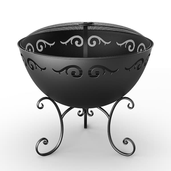 Sungrd 23.6 in. W x 23.6 in. H Outdoor Round Steel Wood Burning Fire Pit in Black with Fire Poker and Cover