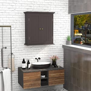 21.1 in. W x 8.8 in. D x 24 in. H Bathroom Wall-Mounted Medicine Cabinet with 2 Doors and Adjustable Shelves in Brown