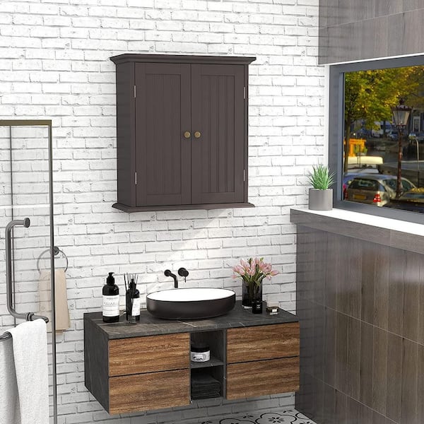 21.1 in. W x 8.8 in. D x 24 in. H Bathroom Wall-Mounted Medicine Cabinet with 2 Doors and Adjustable Shelves in Brown