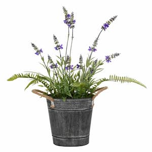 18 in. Artificial Lavender Floral Arrangements in Iron Pot