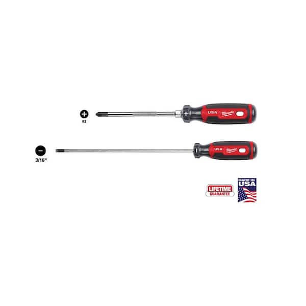 Milwaukee 6 in. #3 Phillips Screwdriver with Cushion Grip with 8 in. 3/16 in. Cabinet Screwdriver with Cushion Grip