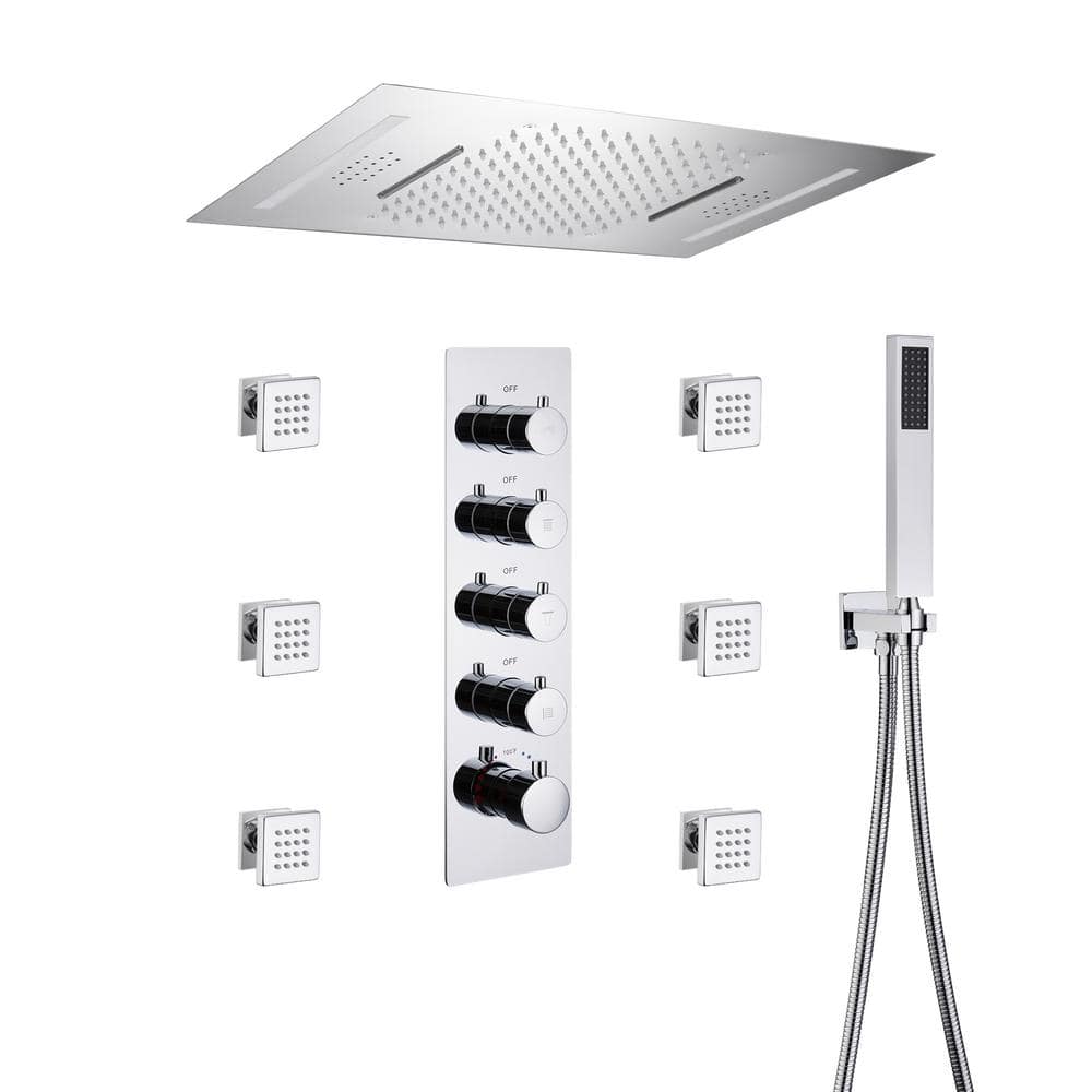 Chrome Ceiling Mounted LED Shower System with Bluetooth Speaker