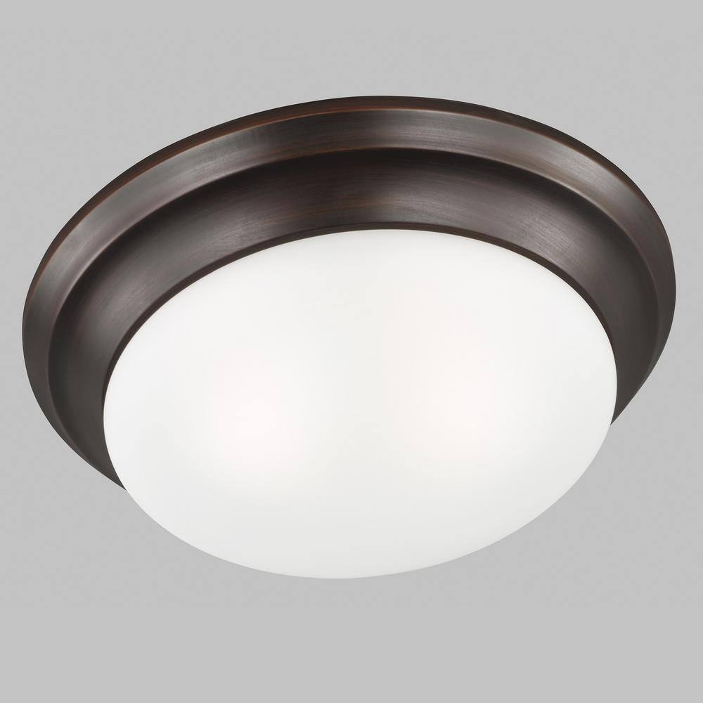 Nash Transitional 2-Light Bronze Ceiling Fixture with Satin Etched Glass