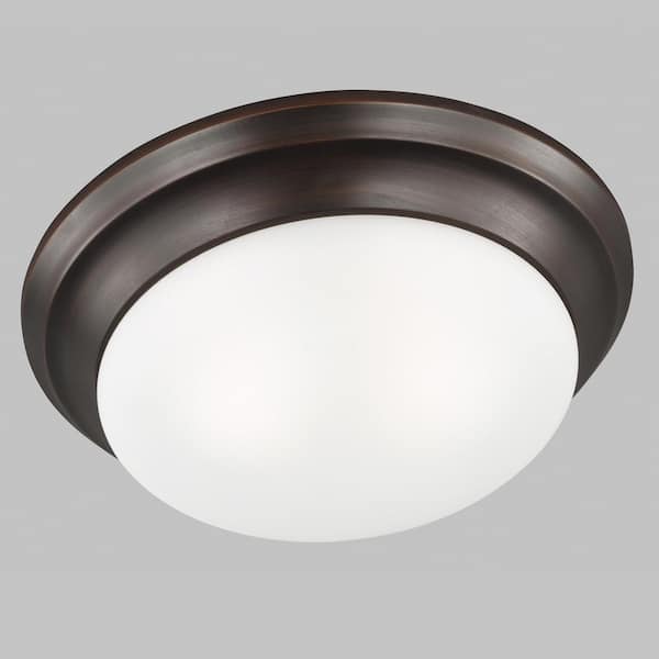 Generation Lighting - Nash 14 in. 2-Light Bronze Classic Contemporary Flush Mount with Satin Etched Glass Twist-Lock Shade