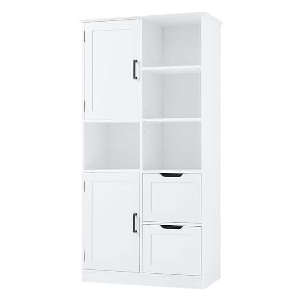 31 in. W x 16 in. D x 62 in. H Ready to Assemble MDF Floor Bath Storage Cabinet in White with Doors Drawers and Shelves