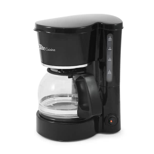 Elite Cuisine 5-Cup Black Coffee Maker with Pause and Serve with Washable Filter