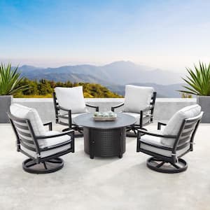 Hudson Luxurious Antique Copper 5-Piece Aluminum Patio Fire Pit Deep Seating Set with Light Grey Cushions