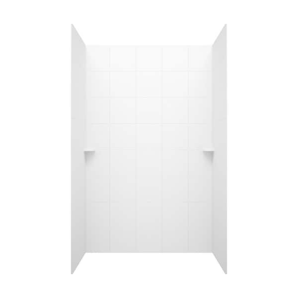Swan 36 in. x 36 in. x 72 in. 3-Piece Solid Surface Square Tile Easy Up Adhesive Alcove Shower Surround in White