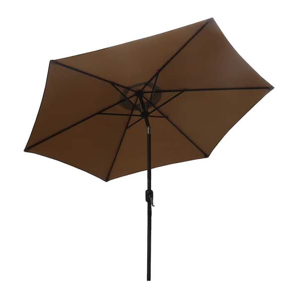 Siavonce Hexagonal 9 ft. 6 Ribs Outdoor Market Umbrella with Tilt for Garden, Picnic, Beach (Brown)