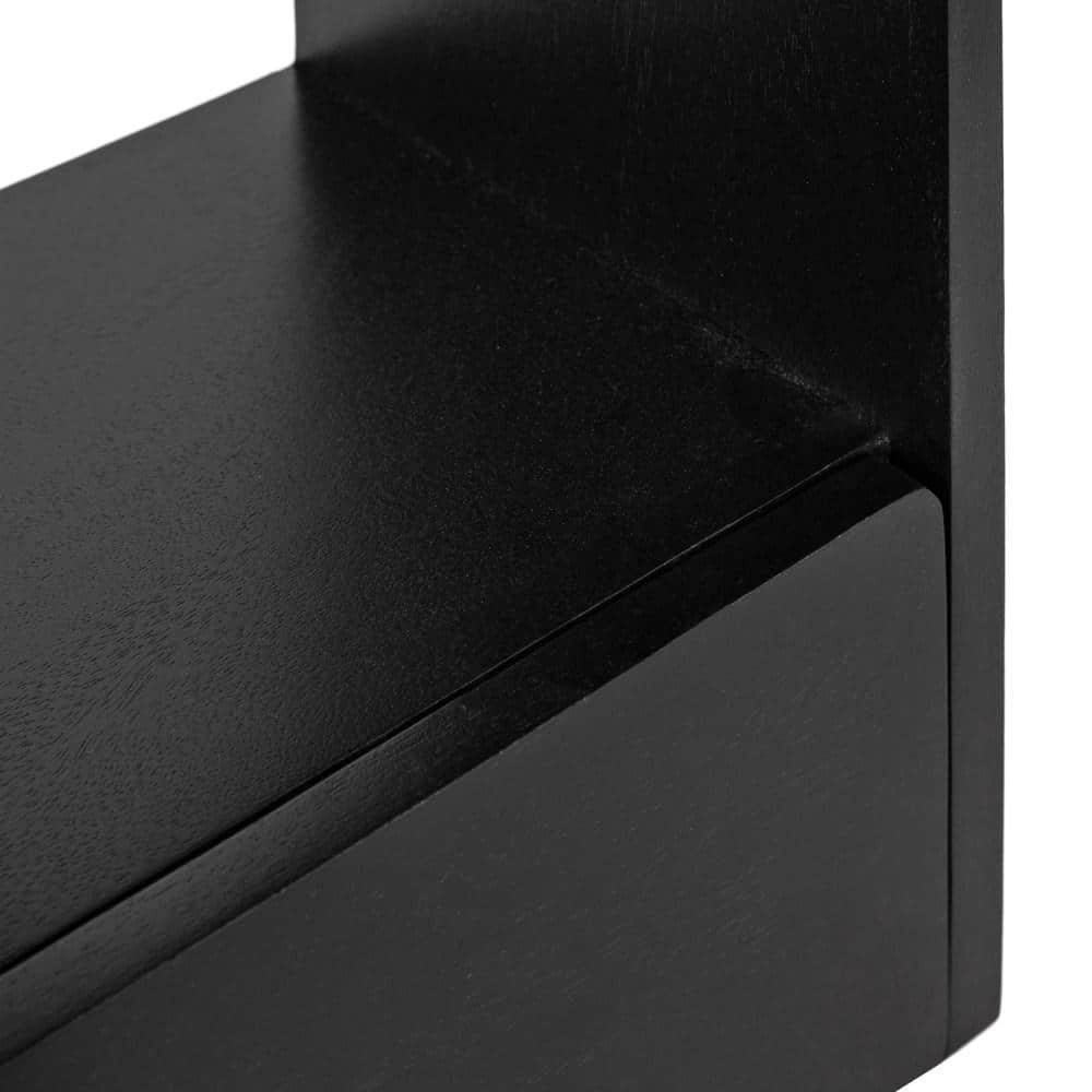 Black Mango Wood Floating Wall Shelf with Drawer, 18" x 24"