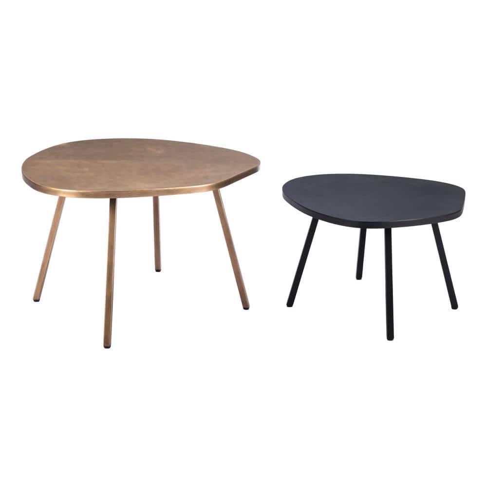 Castelo 2-Piece Brass and Black Metal Coffee Table Set
