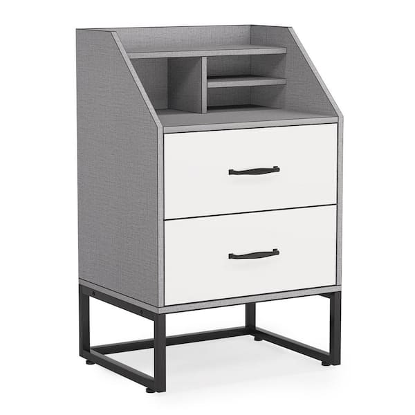 Tribesigns Night 2-Drawer Gray Nightstand with Open Shelf 31.5 in. H x 19.6 in. W x 15.7 in. D