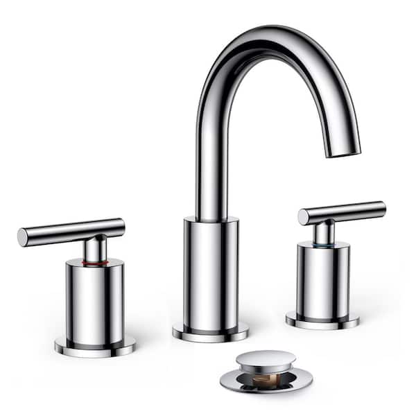 ANZA 8 in. Widespread Double Handle Bathroom Faucet with Ceramic Disc Valve in Polish Chrome
