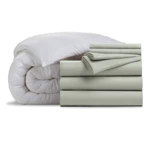 8-Piece Sage Solid Color Microfiber Full Bed in a Bag