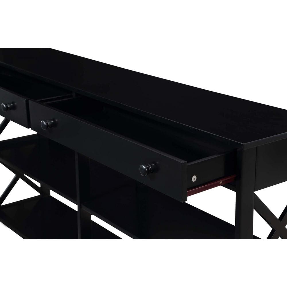 Oxford Black 60" Wood & Metal Console Table with Storage