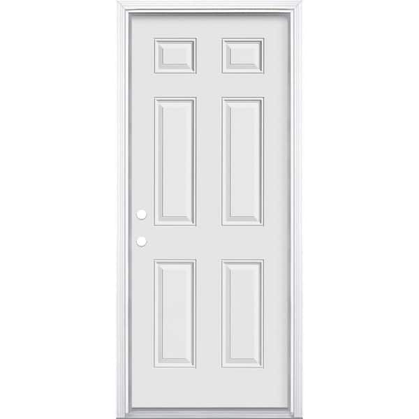 Masonite 32 in. x 80 in. Utility 6-Panel Right Hand Inswing Primed Steel Prehung Front Exterior Door with Brickmold