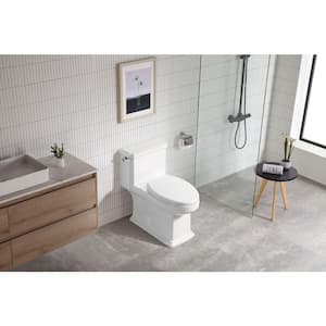 12 in. 1-piece 1.28 GPF Single Flush Elongated Toilet in White Seat Included