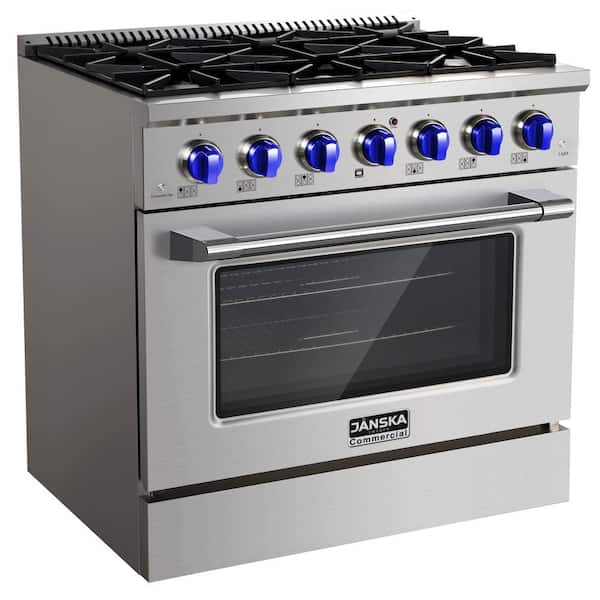 36 in. 5.2 cu. ft. Freestanding Dual Fuel Range with 6 Burners, Convection Oven, and Griddle in Stainless Steel
