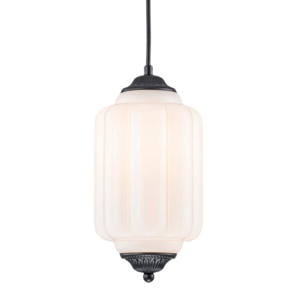 Amia Modern 1-Light Matte Black Lantern Glass Pendant Light with Milk White Shade price history on PriceWatchPro
