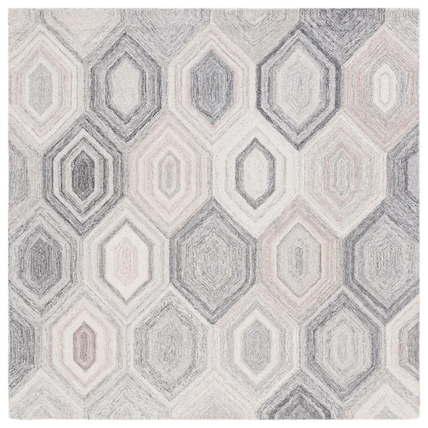 SAFAVIEH Abstract Natural/Gray 6 ft. x 6 ft. Abstract Geometric Square Area Rug