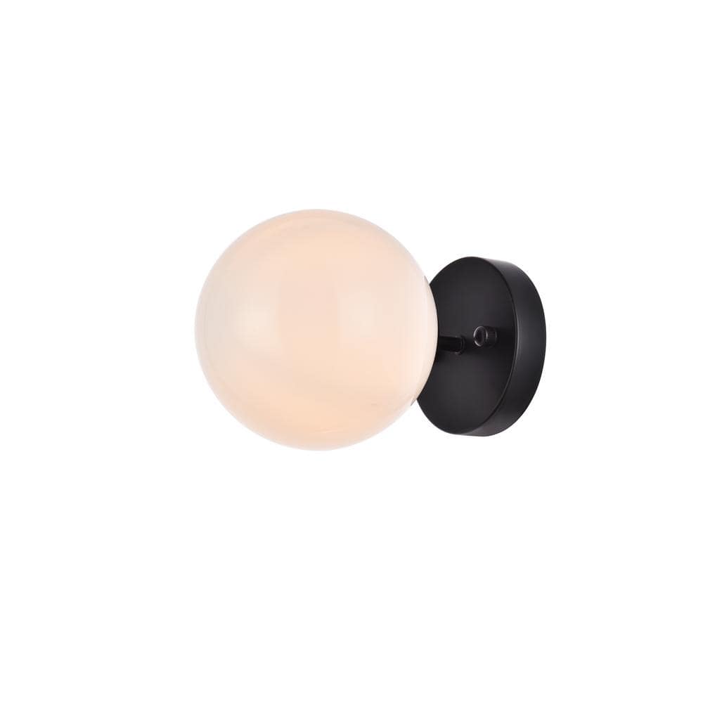 Home Living 6 in. 1-Light Black Vanity Light with Glass Shade