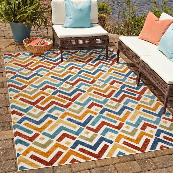 Fosel Allie Multi-Colored 8 ft. x 10 ft. Geometric Indoor/Outdoor Area Rug