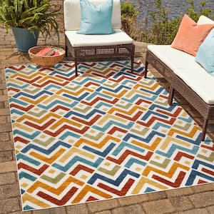 Fosel Allie Multi-Colored 5 ft. x 7 ft. Geometric Indoor/Outdoor Area Rug