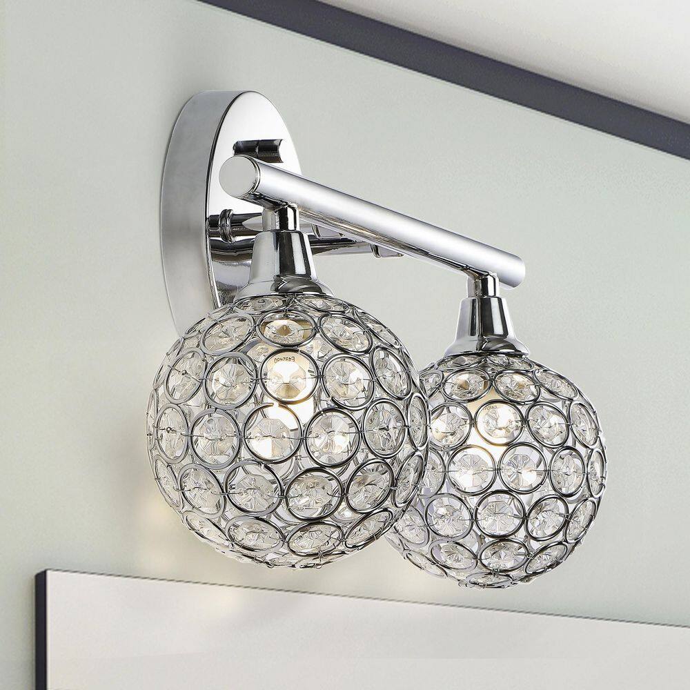 Maeve 13" Chrome 2-Light Iron and Glass Vanity Light