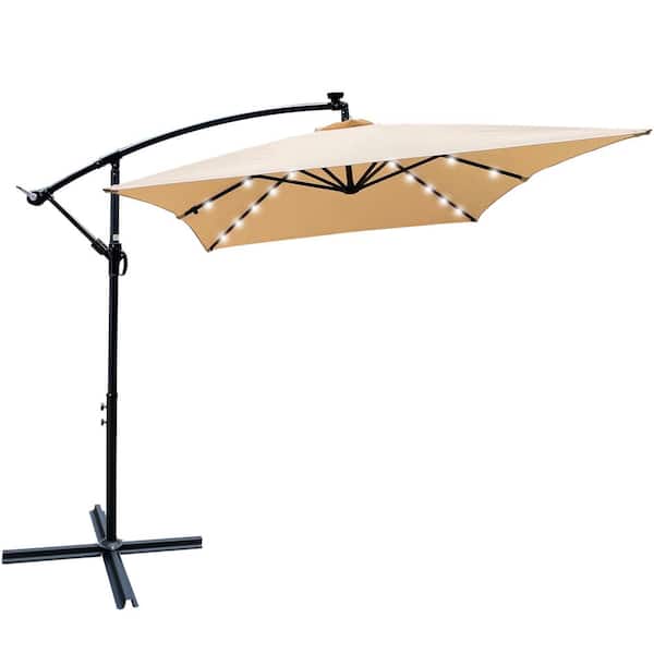 ToolCat 10 ft. x 6.5 ft. Rectangle Outdoor Patio Umbrella Solar Powered LED Lighted Sun Shade Market Waterproof, Tan