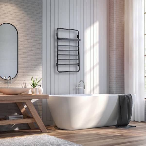 5-Towel Electric Heated Holders Stainless Steel Wall Mounted Towel Warmer Drying with Shelf for Bathroom in Matte black