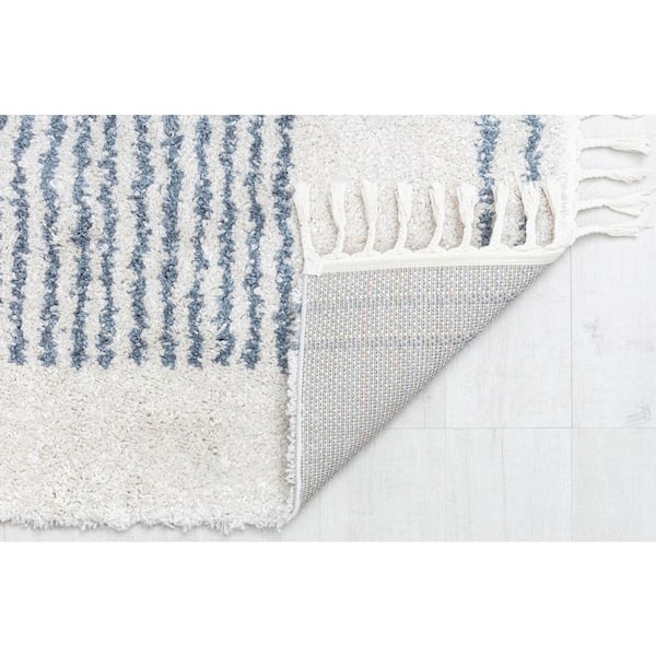 Ice Frost White 5 ft. x 7 ft. Stripe Shag Area Rug