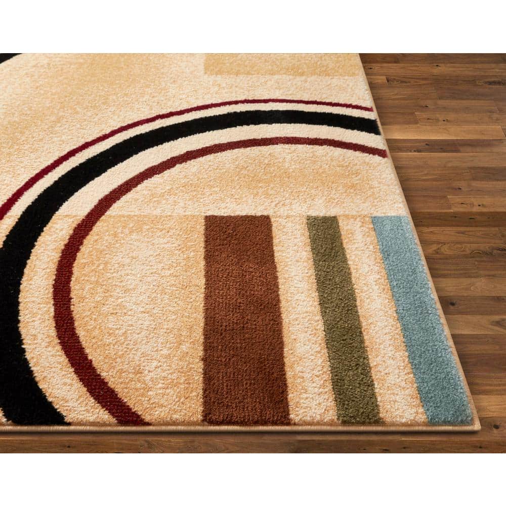 Ivory Geometric Patterned Synthetic Runner Rug 2'3" x 7'3"