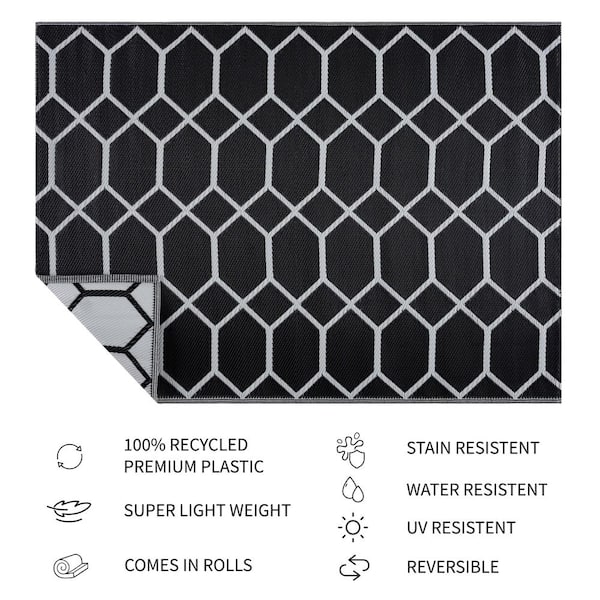 Playa Rug Paris Lightweight Reversible Recycled Plastic Outdoor Floor Mat/Rug - 5'x7' - Black&White