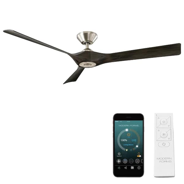 Modern Forms Torque 58 in. Smart Indoor Outdoor 3-Blade Ceiling Fan Brushed Nickel Ebony with Remote Control