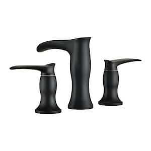 Waterfall Double Handle Bathroom Faucet 8 in. Widespread Combo Kit with Hoses in Matte Black