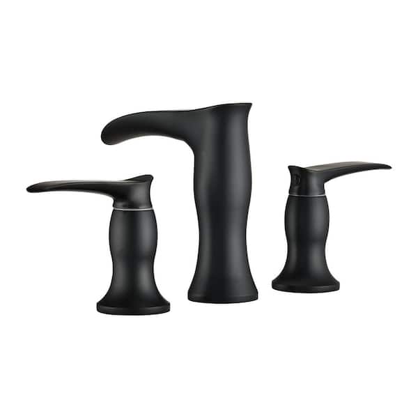 Lukvuzo Waterfall Double Handle Bathroom Faucet 8 in. Widespread Combo Kit with Hoses in Matte Black
