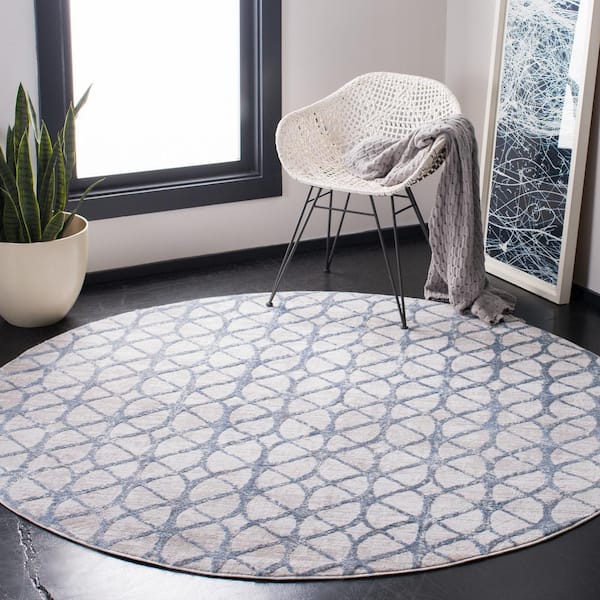 Amelia Gray/Blue Doormat 3 ft. x 3 ft. Interlaced Geometric Round Area Rug