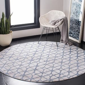 Amelia Gray/Blue 9 ft. x 9 ft. Interlaced Geometric Round Area Rug