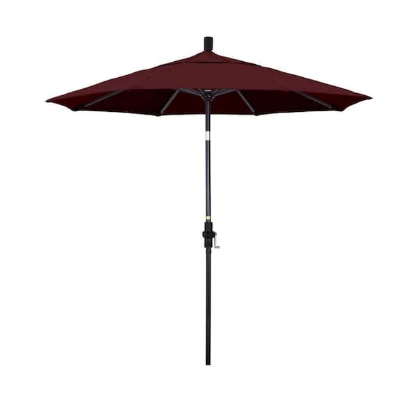 7.5 ft. Black Aluminum Market Patio Umbrella with Collar Tilt Crank Lift in Burgundy Pacifica