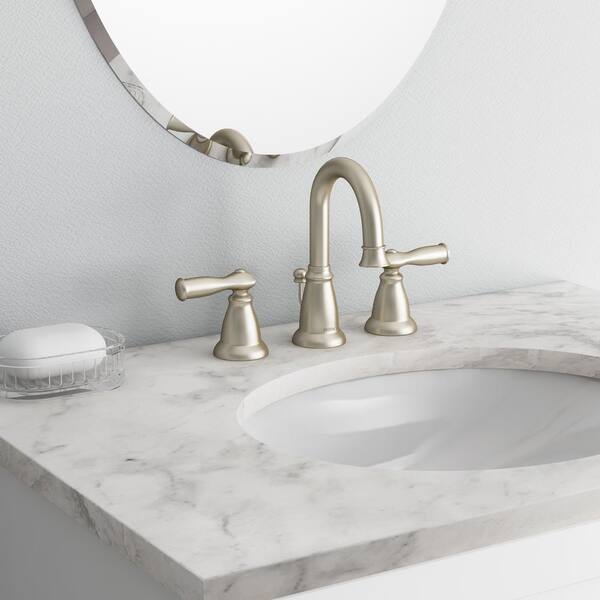 Moen WS84850SRBN Wetherly Two-Handle High Arc Bathroom Faucet – Spot Resist Brushed Nickel, 4-Inch Centerset Design